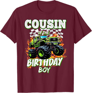 Cousin of The Birthday Boy Monster Truck Birthday Kids T-Shirt - T-Shirt | Maroon