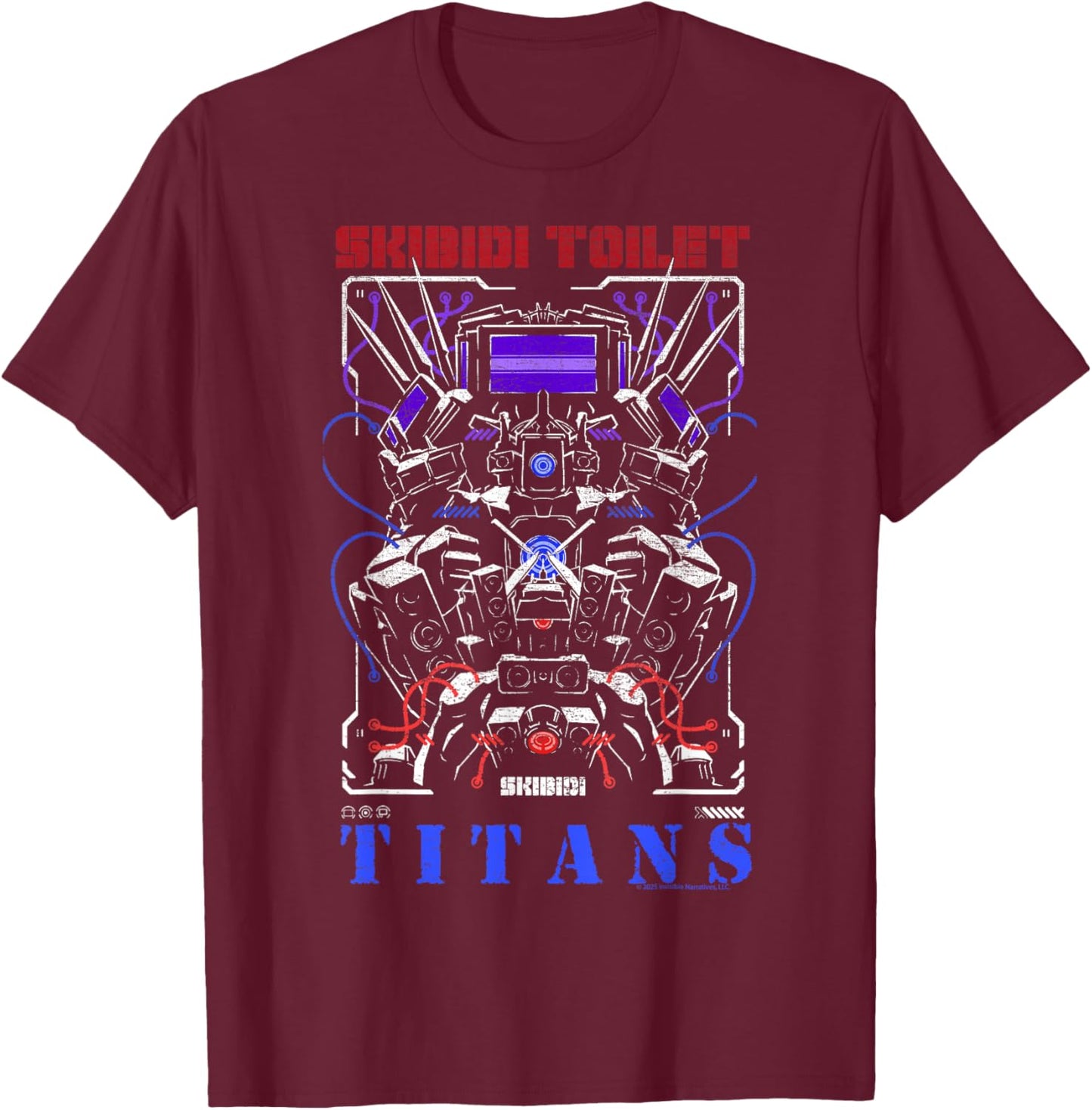 Skibidi Toilet Titans Mech Speaker Warrior T-Shirt - T-Shirt | Maroon