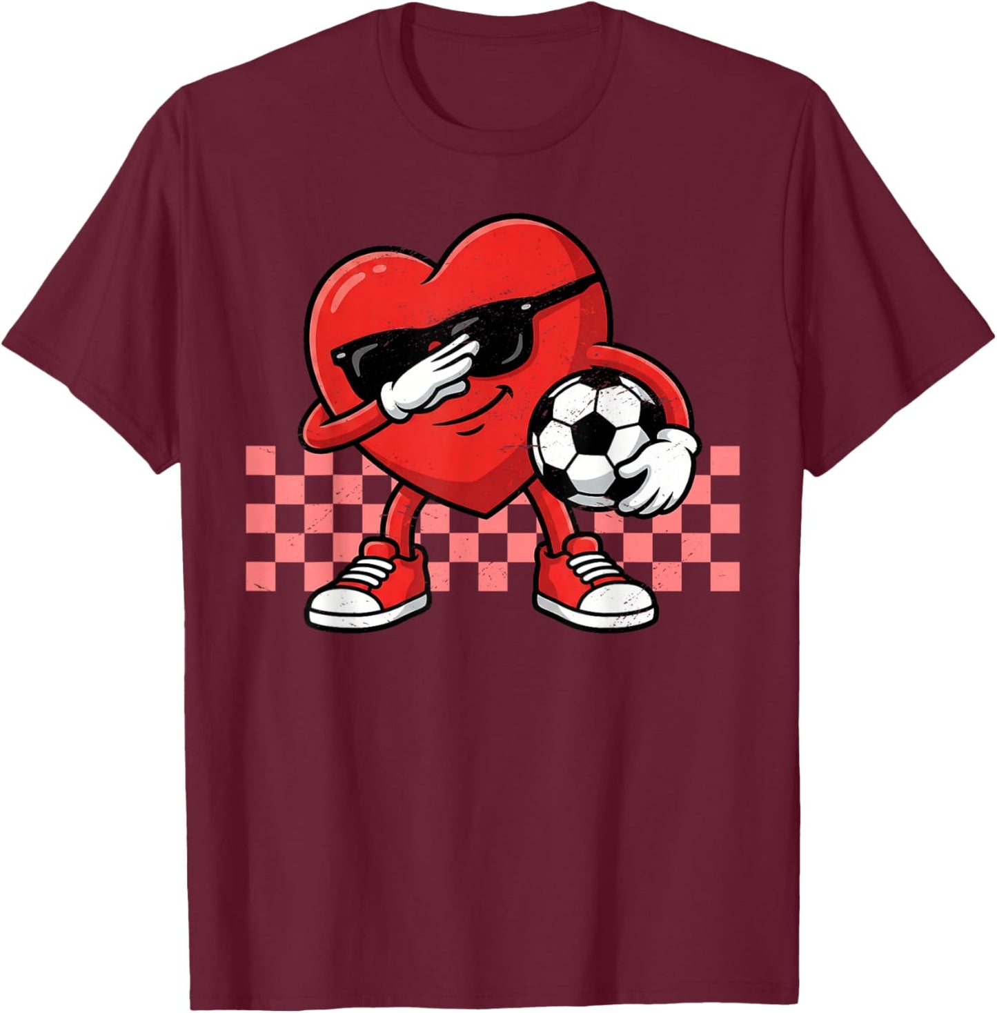Boys Valentines Day Football Dab Soccer Heart Men Kids Teens T-Shirt - T-Shirt | Maroon