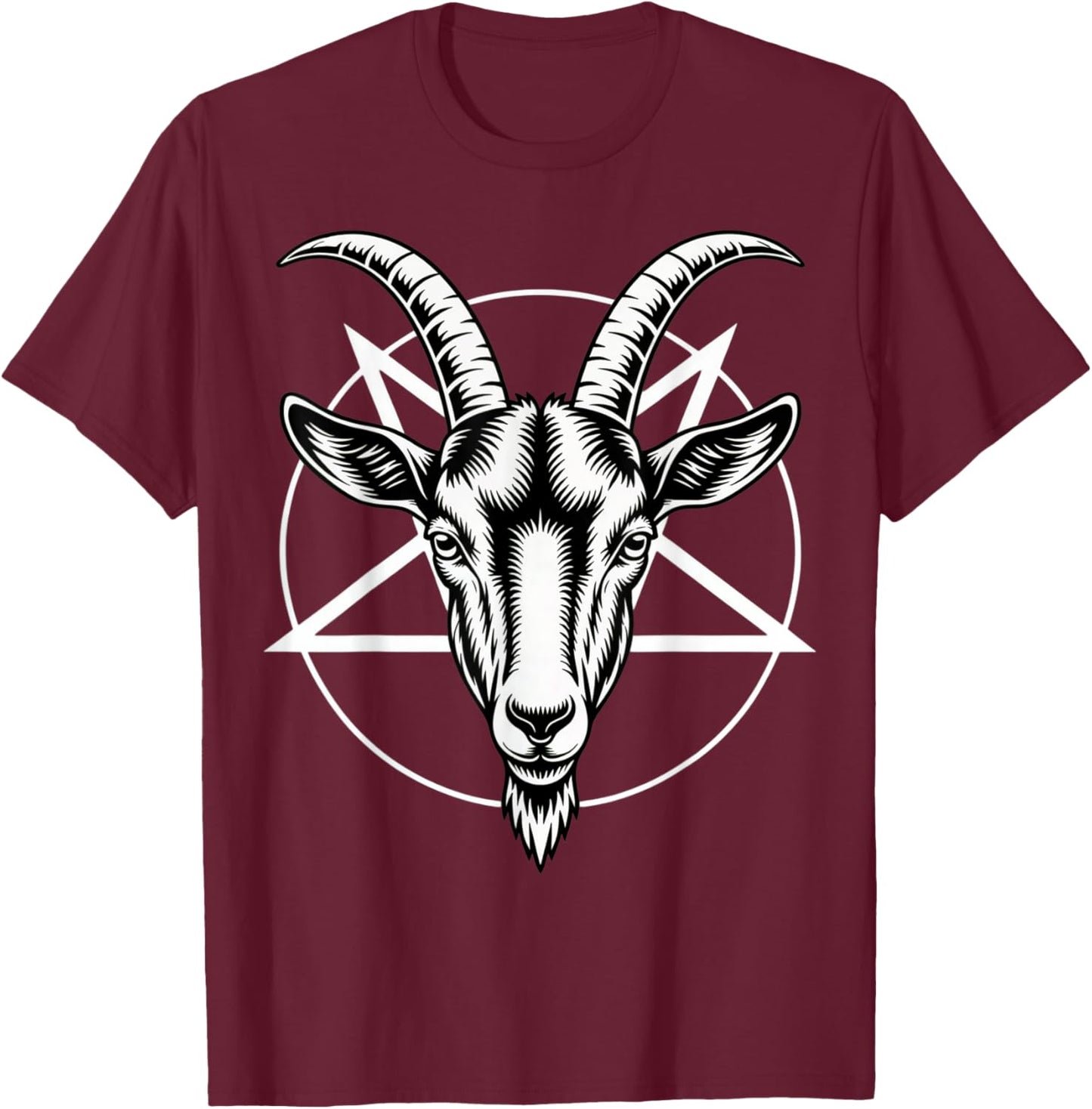 Goat Head Pentagram Occult Design Satanic and Satan T-Shirt - T-Shirt | Maroon