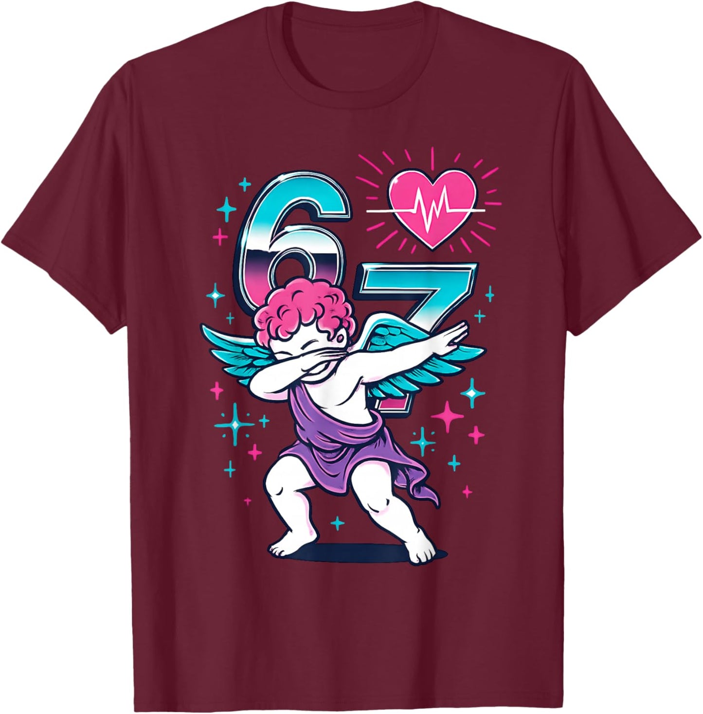 Valentines Day Dabbing Angel 67 Vday Cupid Funny Dancing T-Shirt - T-Shirt | Maroon