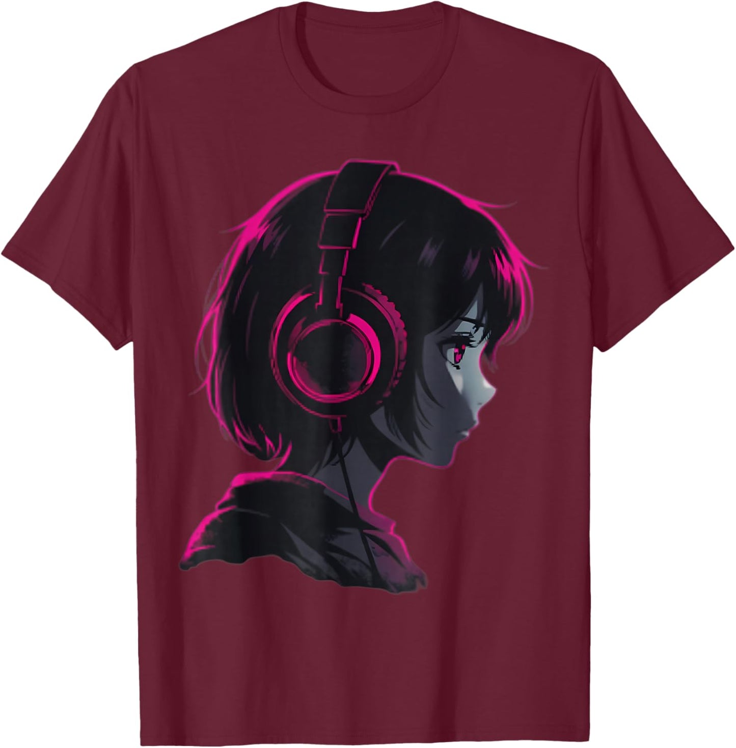 Anime Girl Manga Graphic Headphones Artwork Anime Art T-Shirt - T-Shirt | Maroon