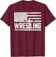 Wrestling Patriotic US Flag Cross Christian Jesus Wrestlers T-Shirt - T-Shirt | Maroon