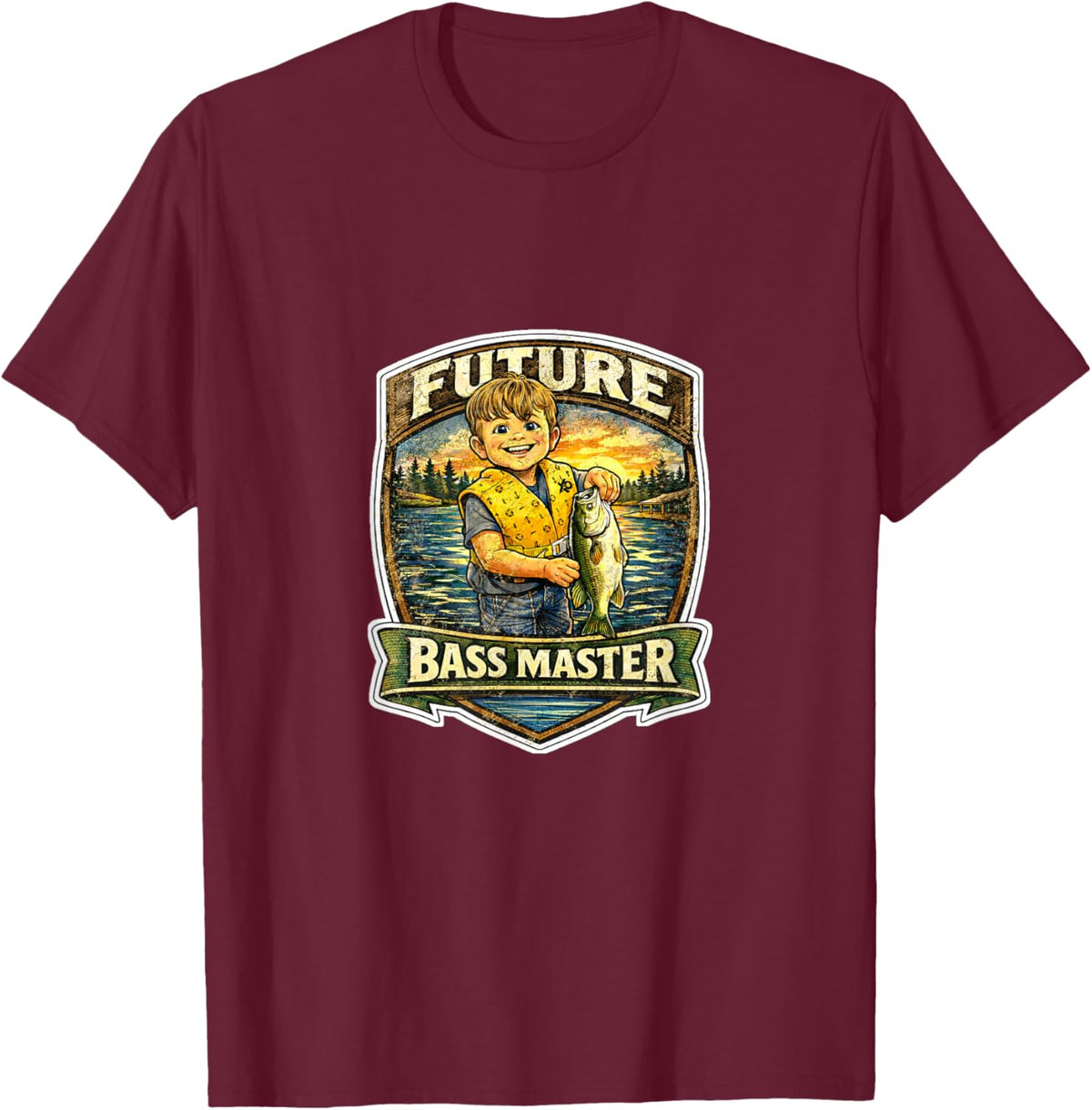 Future Bass Master Kid Fisherman T-Shirt - T-Shirt | Maroon