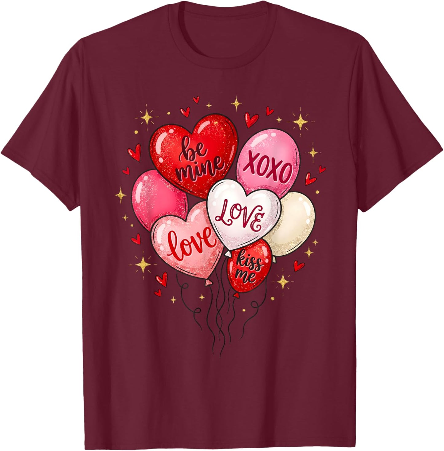 Valentine Balloon Heart Kiss Me XOXO Girl Women Kid T-Shirt - T-Shirt | Maroon