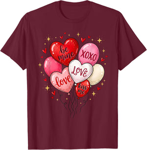 Valentine Balloon Heart Kiss Me XOXO Girl Women Kid T-Shirt - T-Shirt | Maroon