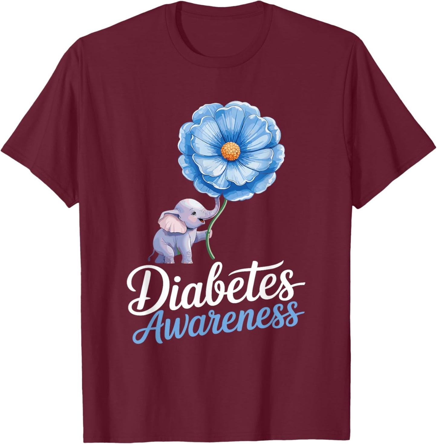 Elephants Sunflower Diabetes Awareness Day T-Shirt - T-Shirt | Maroon