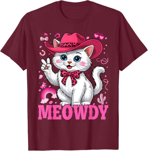 Meowdy Bachelorette Party Pink Cowgirl Hat Cat Cowboy T-Shirt - T-Shirt | Maroon