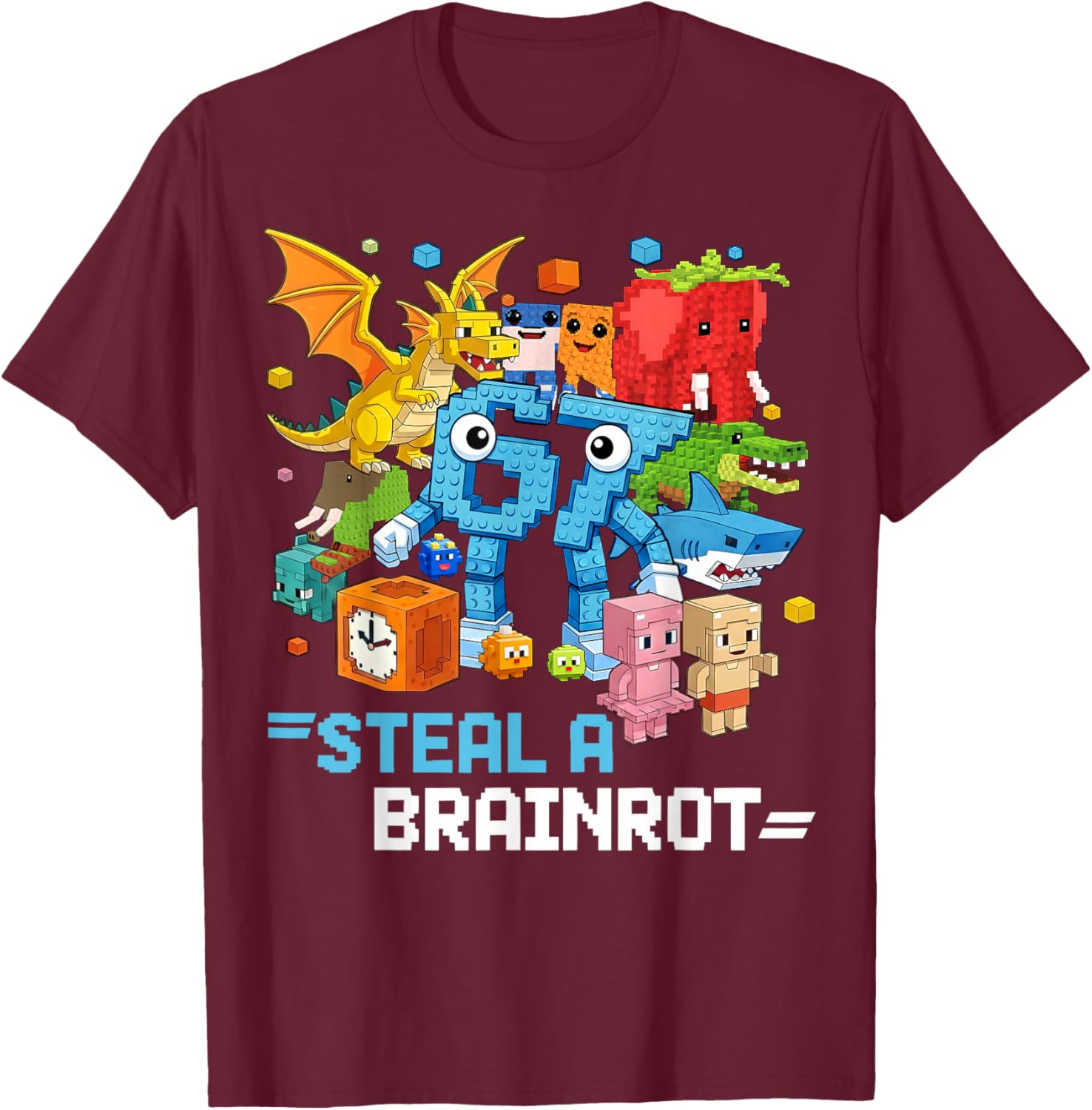 Meme 6 7 Six Seven Bruh 67 Steal A Brainrot Gift Boy Kid T-Shirt - T-Shirt | Maroon