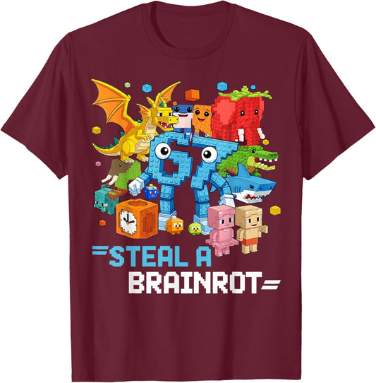 Meme 6 7 Six Seven Bruh 67 Steal A Brainrot Gift Boy Kid T-Shirt - T-Shirt | Maroon