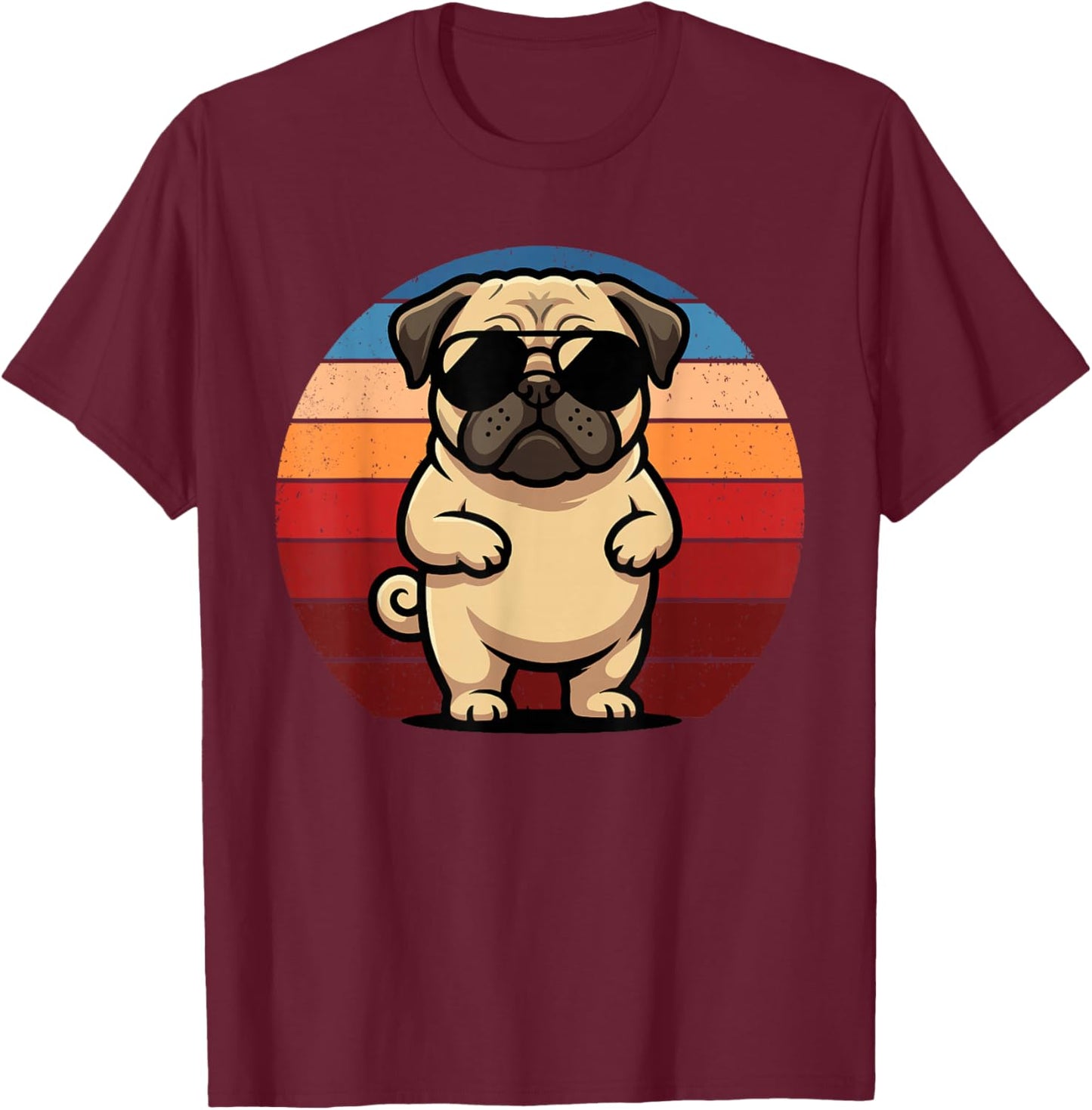 Retro Pug Dog Mom Dog Dad Funny Pug T-Shirt - T-Shirt | Maroon