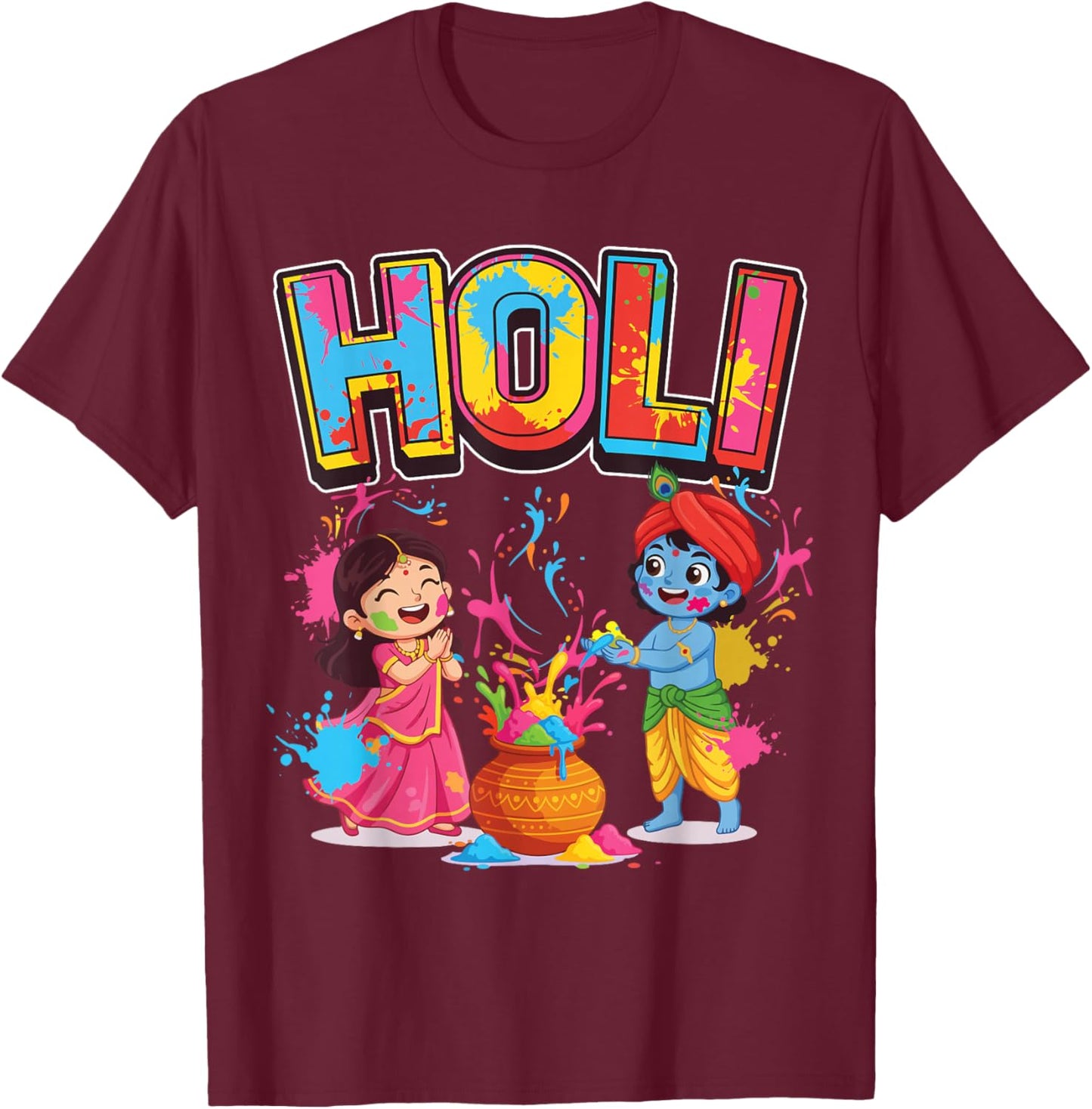 Holi Indian Hindu Spring Holi Festival of Colors Happy Holi T-Shirt - T-Shirt | Maroon