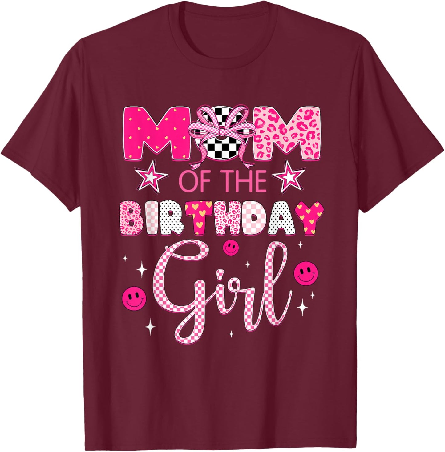 Mom of The Birthday Girl Matching Pink Coquette Bow Birthday T-Shirt - T-Shirt | Maroon