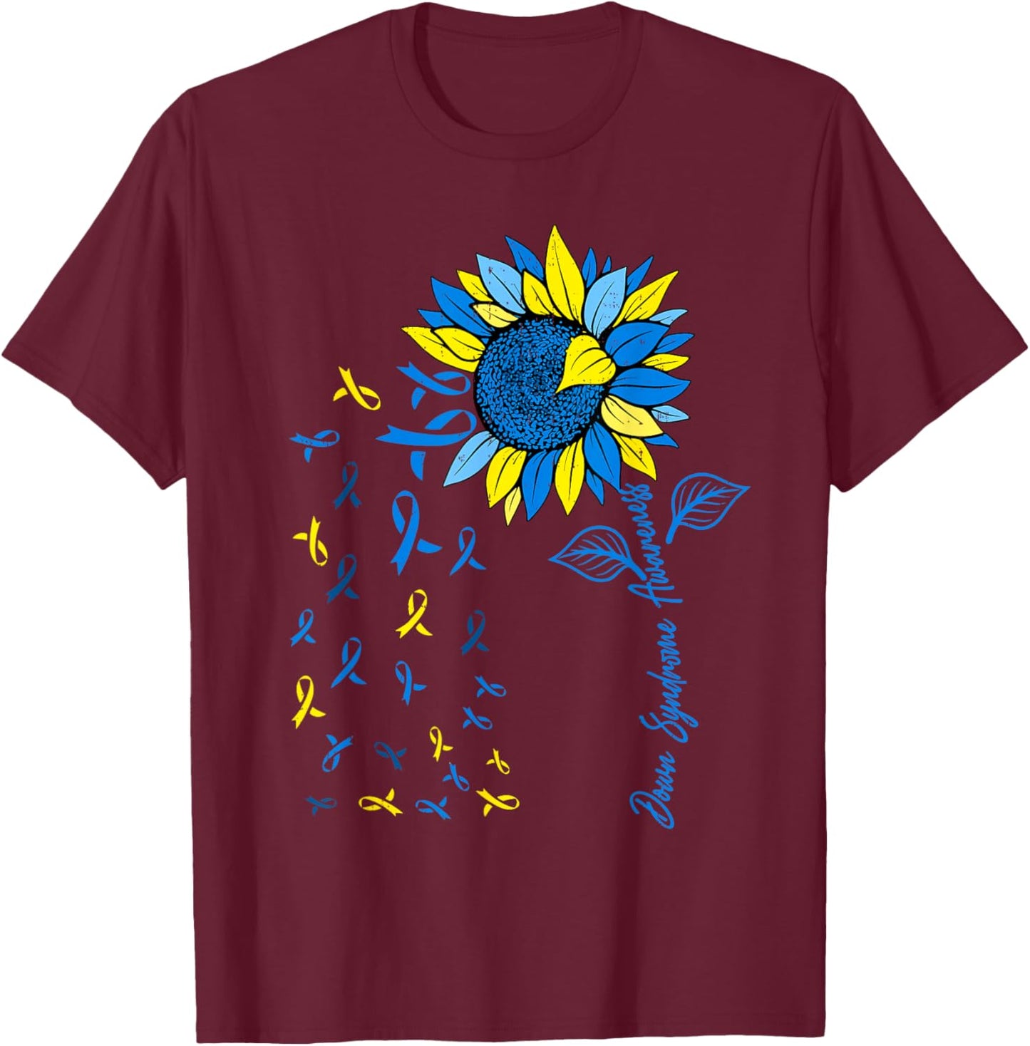 Sunflower Down Syndrome Awareness T21 Trisomy 21 Men Women T-Shirt - T-Shirt | Maroon