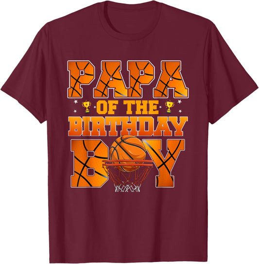 Basketball PAPA of The Birthday Boy Family Matching T-Shirt - T-Shirt | Maroon