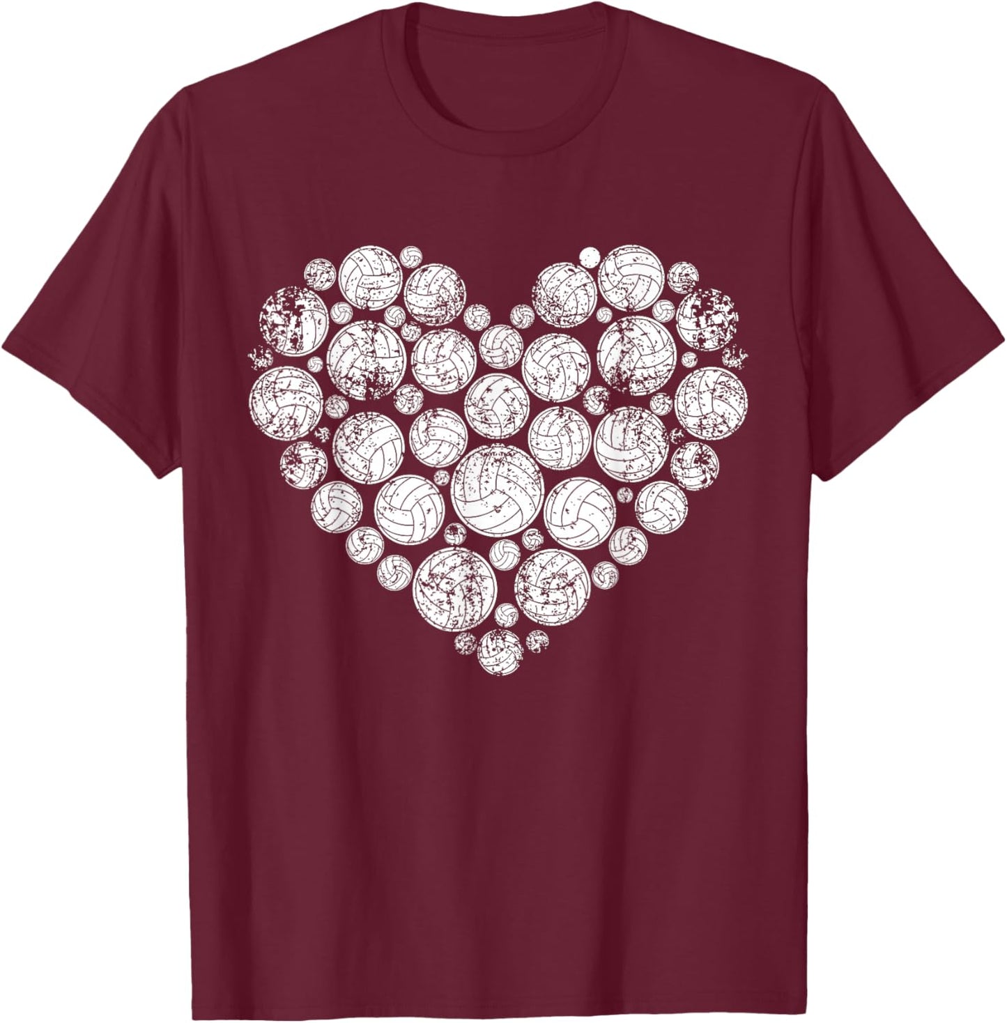 Volleyball Heart Valentine's Day Volleyball Lover Women Girl T-Shirt - T-Shirt | Maroon