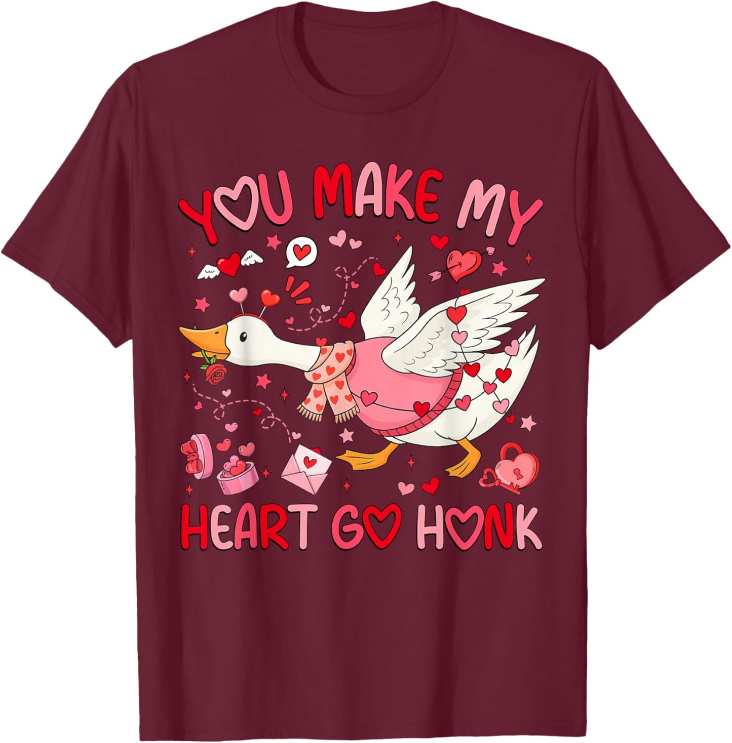 You Make My Heart Go Honk Valentine Goose Heart Silly Goose T-Shirt - T-Shirt | Maroon