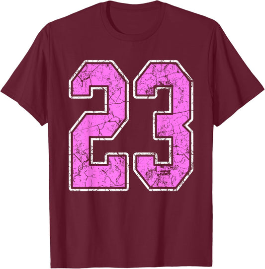 Grunge Pink and Pink Number 23 Jersey Player Uniform #23 T-Shirt - T-Shirt | Maroon
