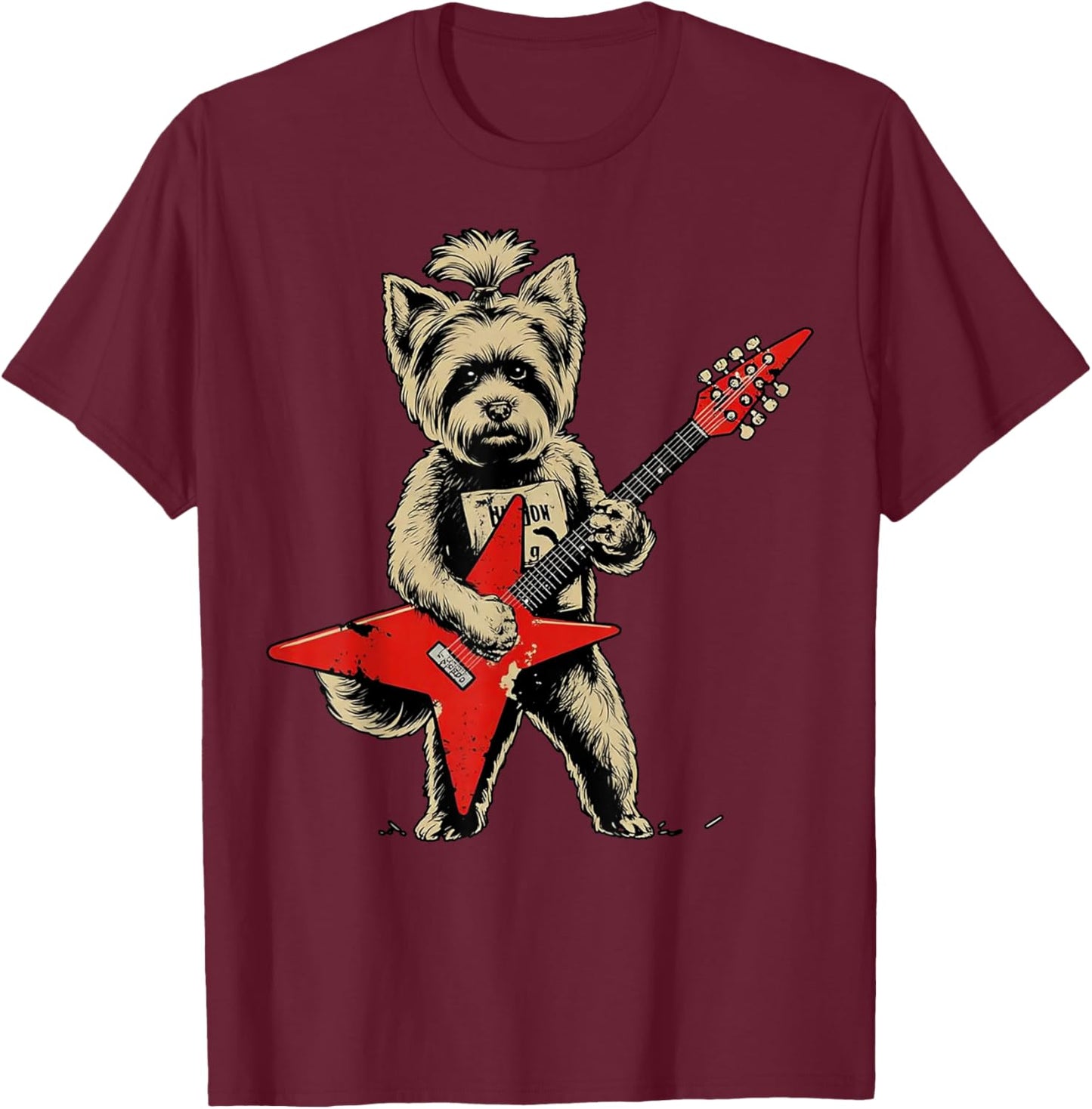 Terrier Rock Dog Dog Playing Guitar Vintage Music Art T-Shirt - T-Shirt | Maroon