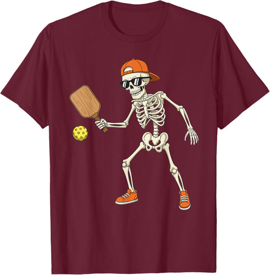 Halloween Skeleton Funny Pickleball for Boys Teens Men T-Shirt - T-Shirt | Maroon