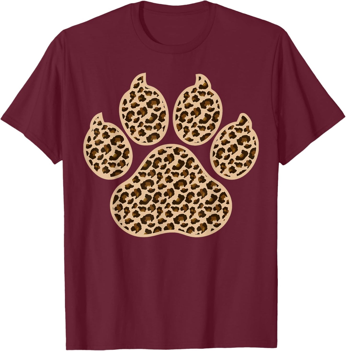Cute Leopard Print Paw Kids Girls Animal Print Boys Cheetah T-Shirt - T-Shirt | Maroon