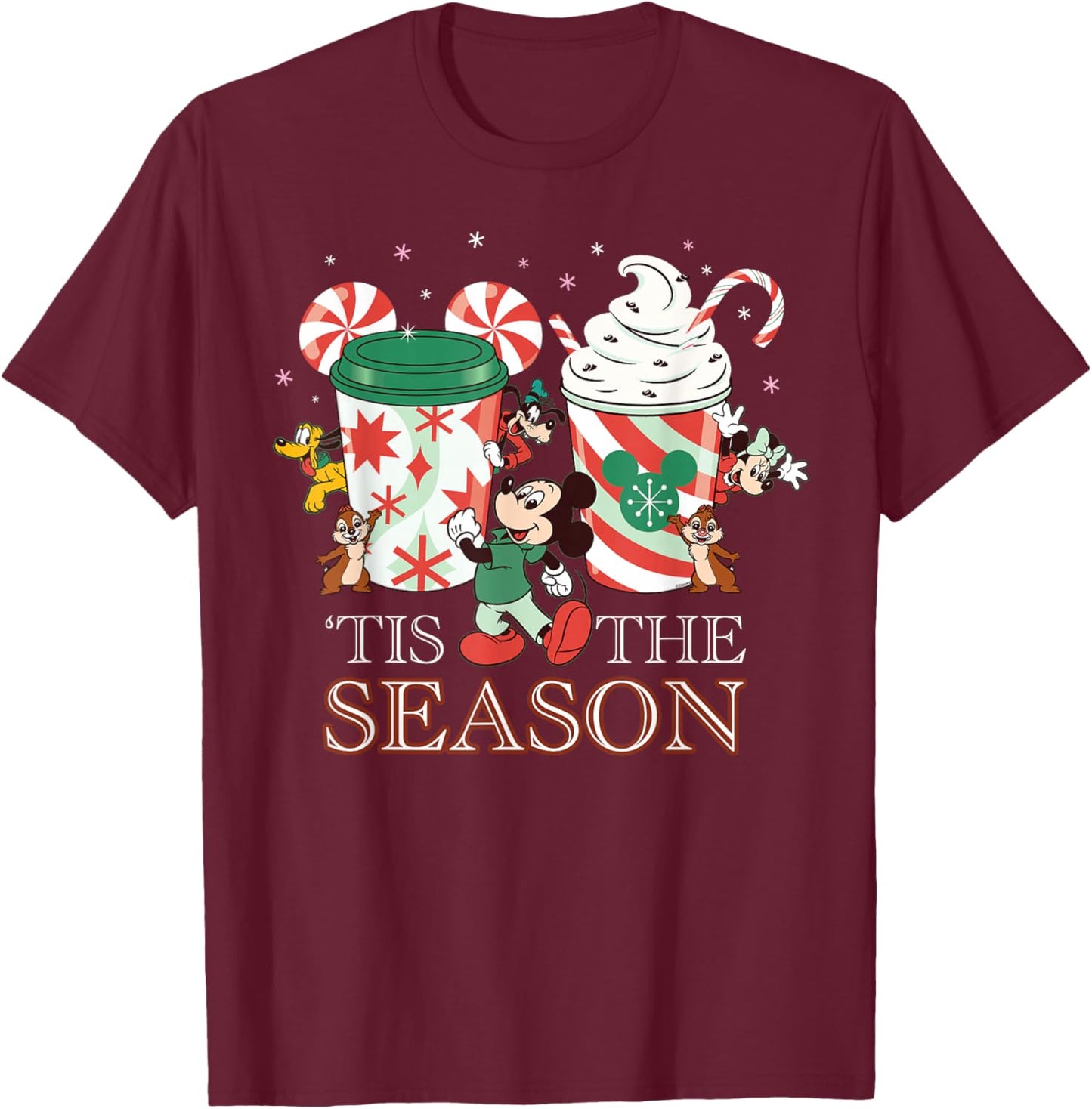 Disney Mickey & Friends 'Tis The Season Christmas Coffee T-Shirt - T-Shirt | Maroon