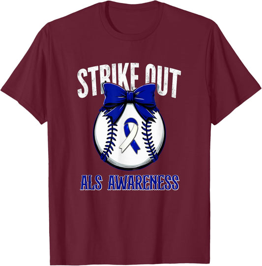 Retro Strike Out Baseball ALS Awareness T-Shirt - T-Shirt | Maroon