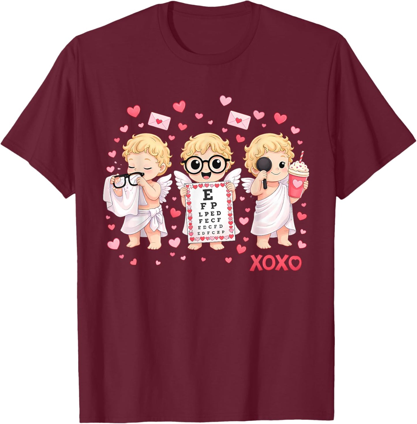 XOXO Cupid Vision Squad Optometrist Valentines Day Eye Dr T-Shirt - T-Shirt | Maroon