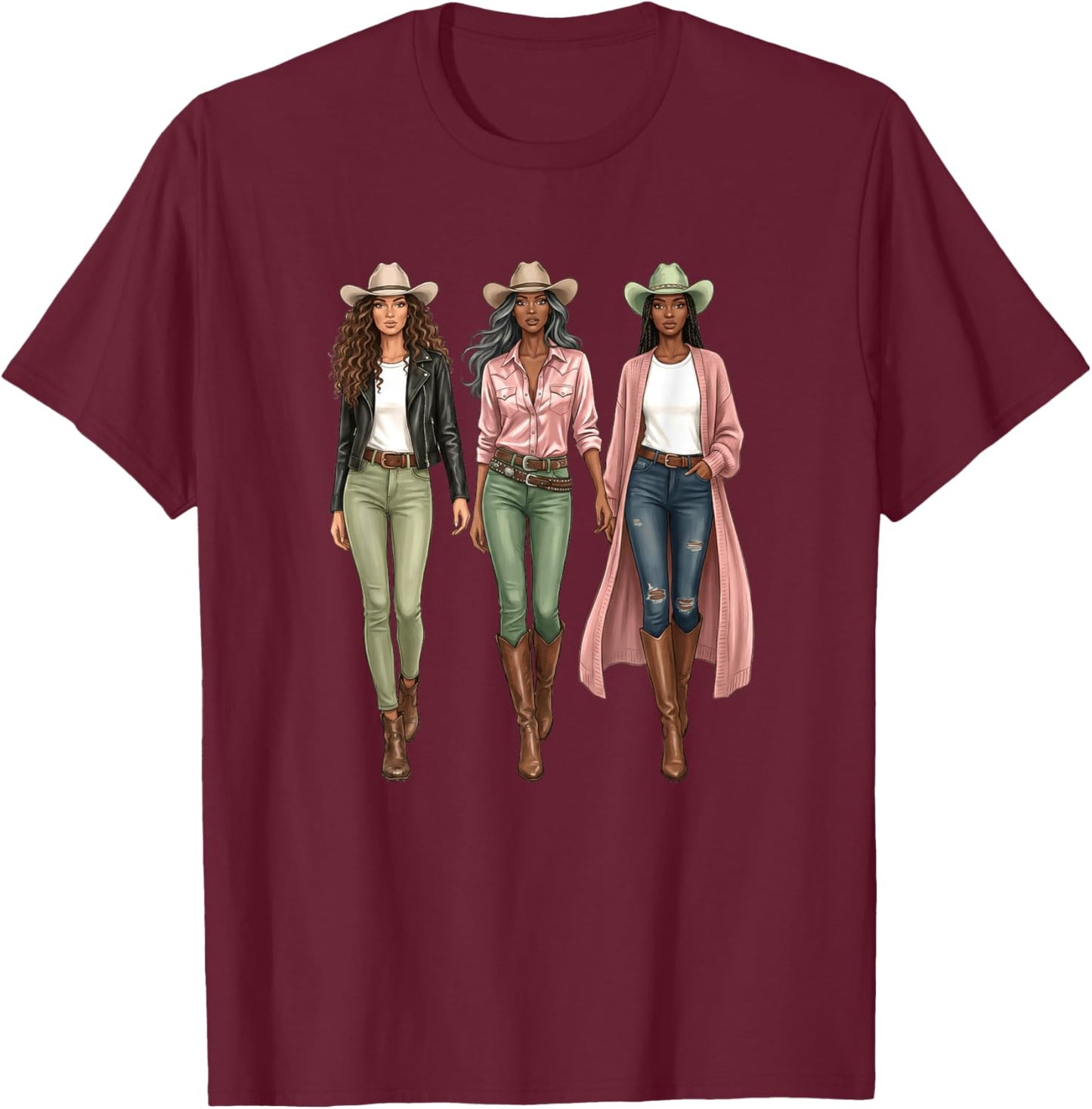 Western Cowgirls Melanin Black History African Texas Rodeo T-Shirt - T-Shirt | Maroon
