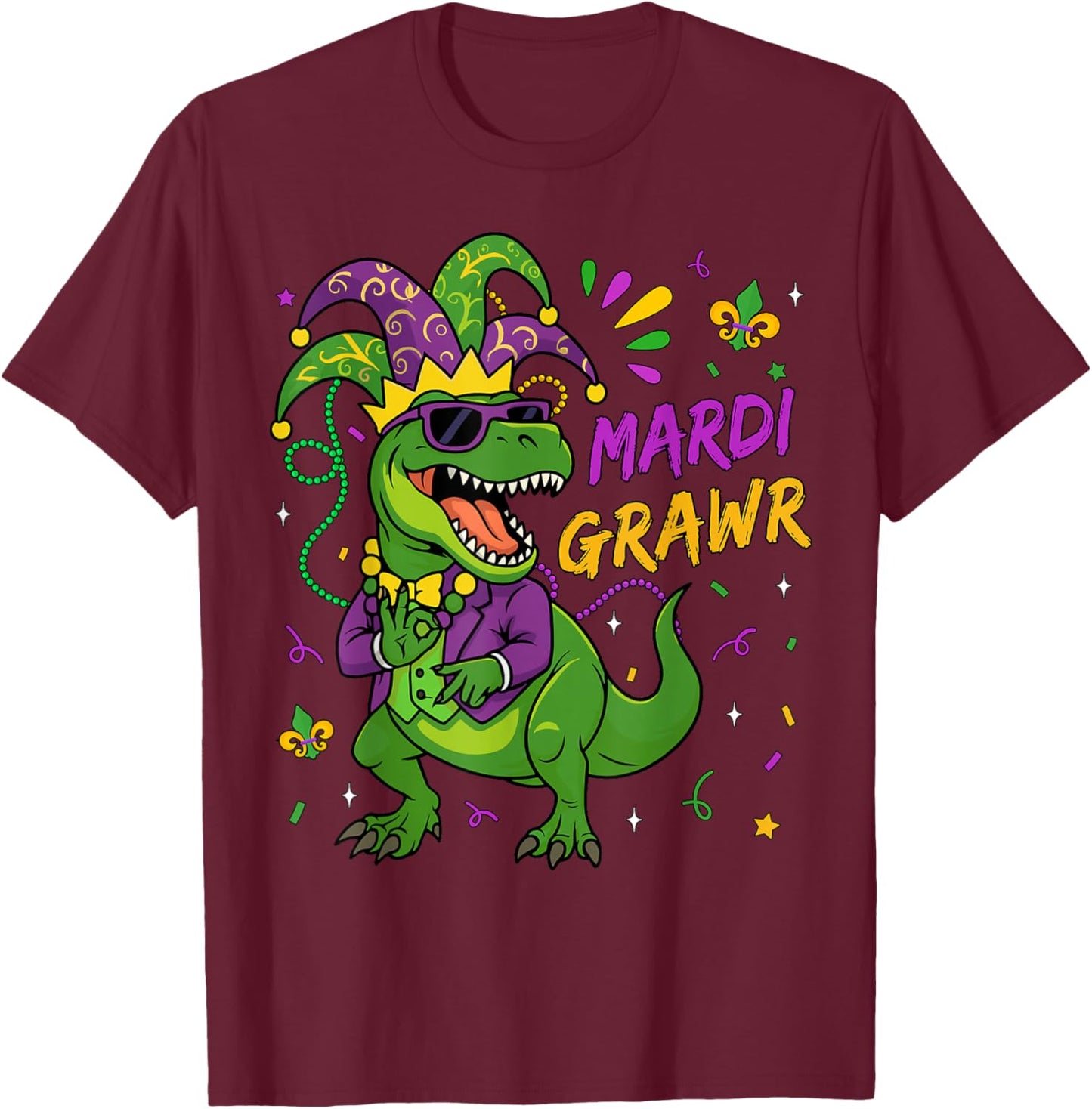 Mardi Grawr T-Rex Dino Toddler Kids Mardi Gras Boys Men Kids T-Shirt - T-Shirt | Maroon