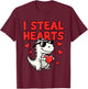 I Steal Hearts Dinosaur T-Rex Valentines Day T-Shirt - T-Shirt | Maroon