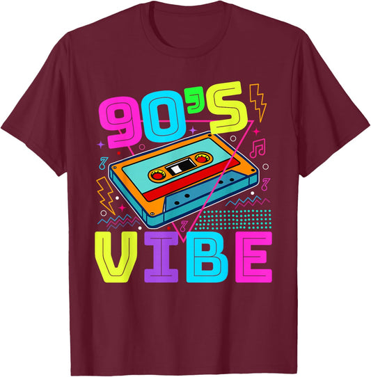 90's Vibe Retro Style Cassette Tape 1990s Nostalgic Vibes T-Shirt - T-Shirt | Maroon