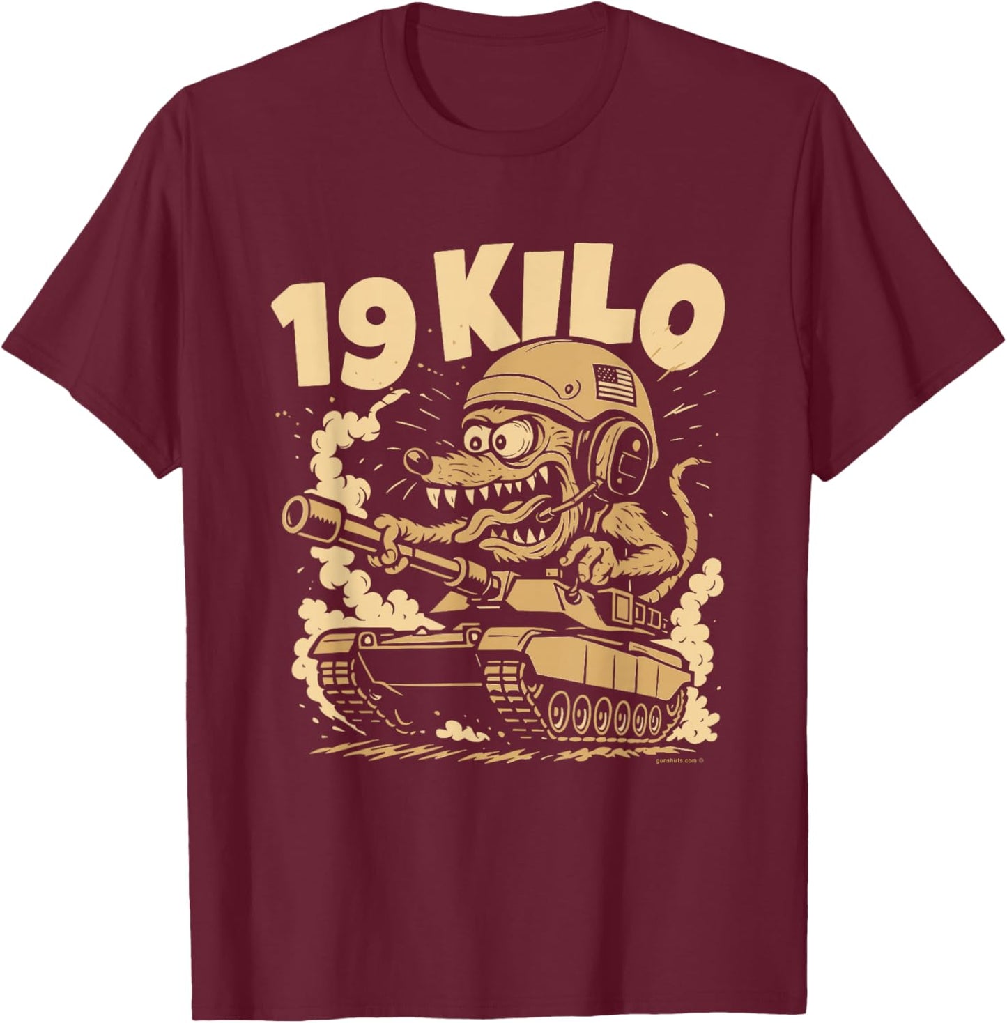 19 Kilo Armor Hot-Rod-Inspired Army Tanker Design T-Shirt - T-Shirt | Maroon