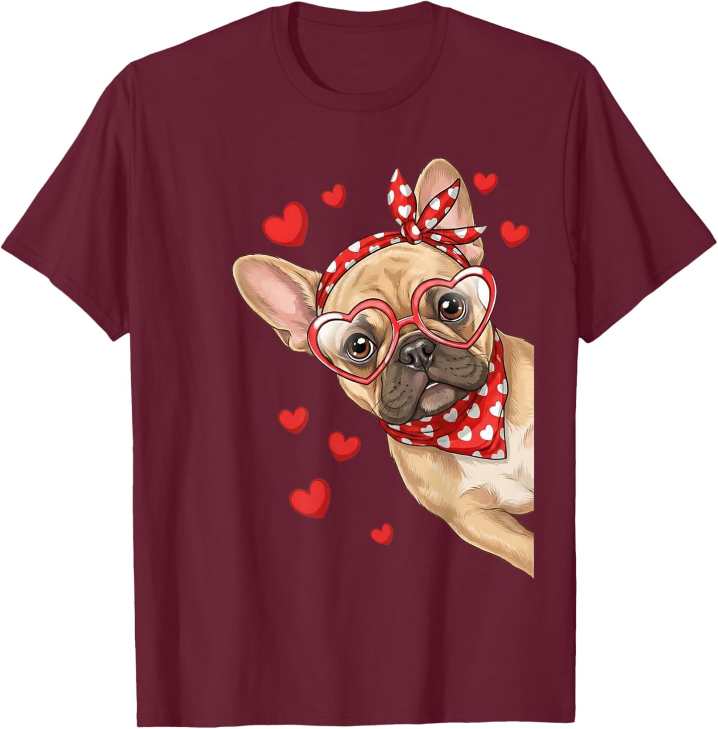 Cute French Bulldog Valentine Dog Mom Valentines T-Shirt - T-Shirt | Maroon