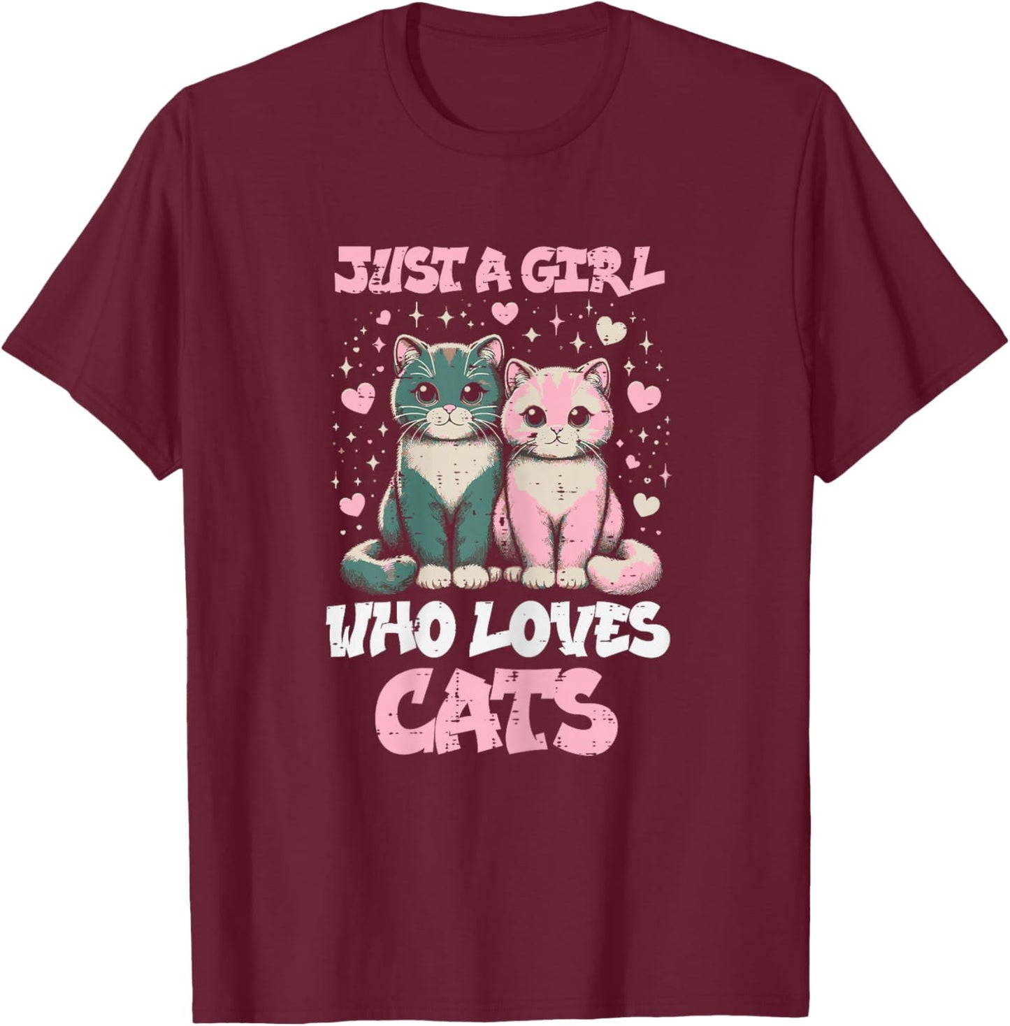 Just Girl Who Loves Cats Vintage Kitty Women Girls Kids Teen T-Shirt - T-Shirt | Maroon