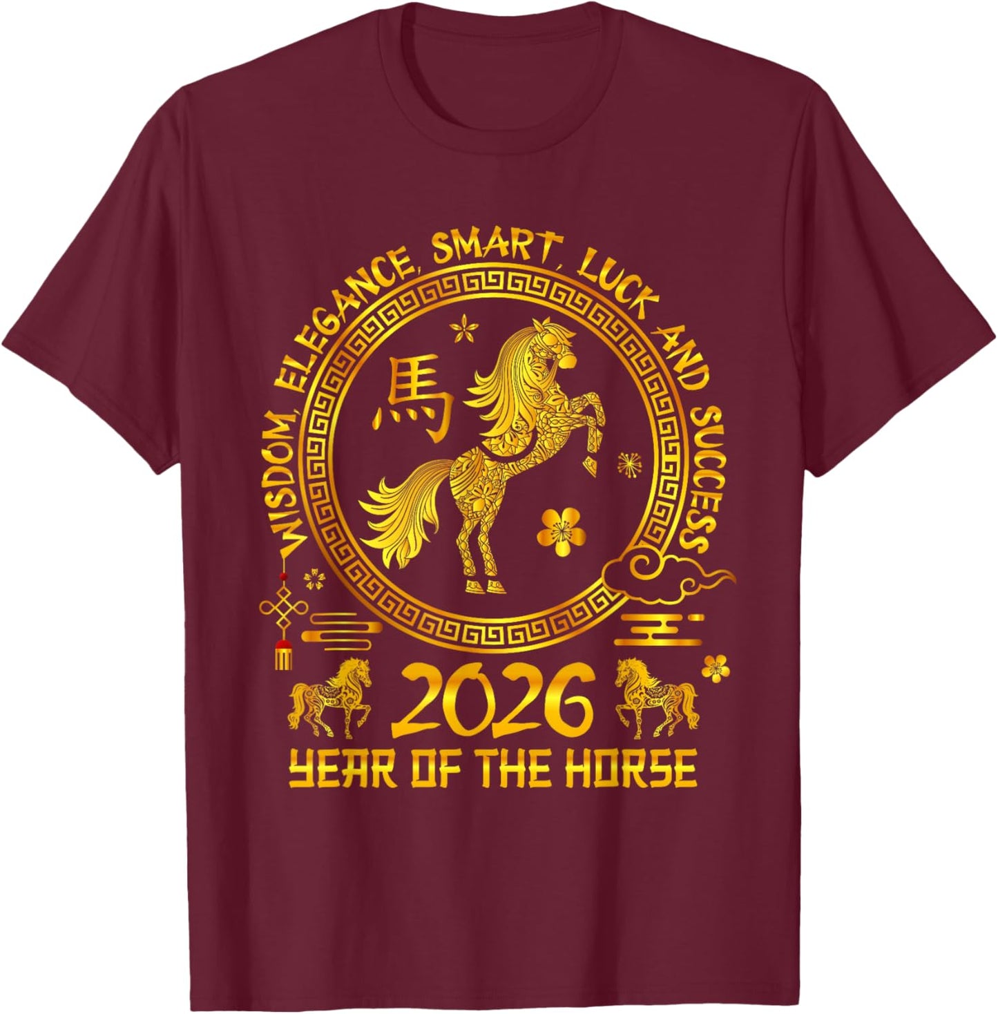 Year of The Horse 2026 Lunar Happy New Year Chinese T-Shirt - T-Shirt | Maroon