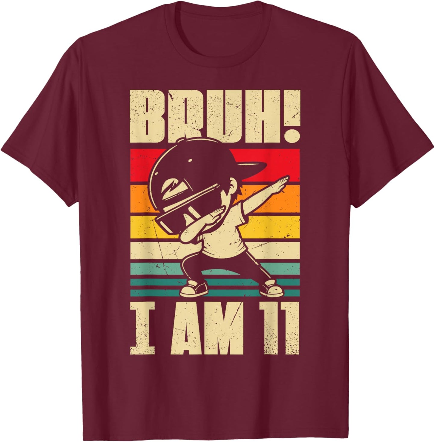 Bruh I Am 11 Year Old Dabbing Boy 11th Birthday Decorations T-Shirt - T-Shirt | Maroon