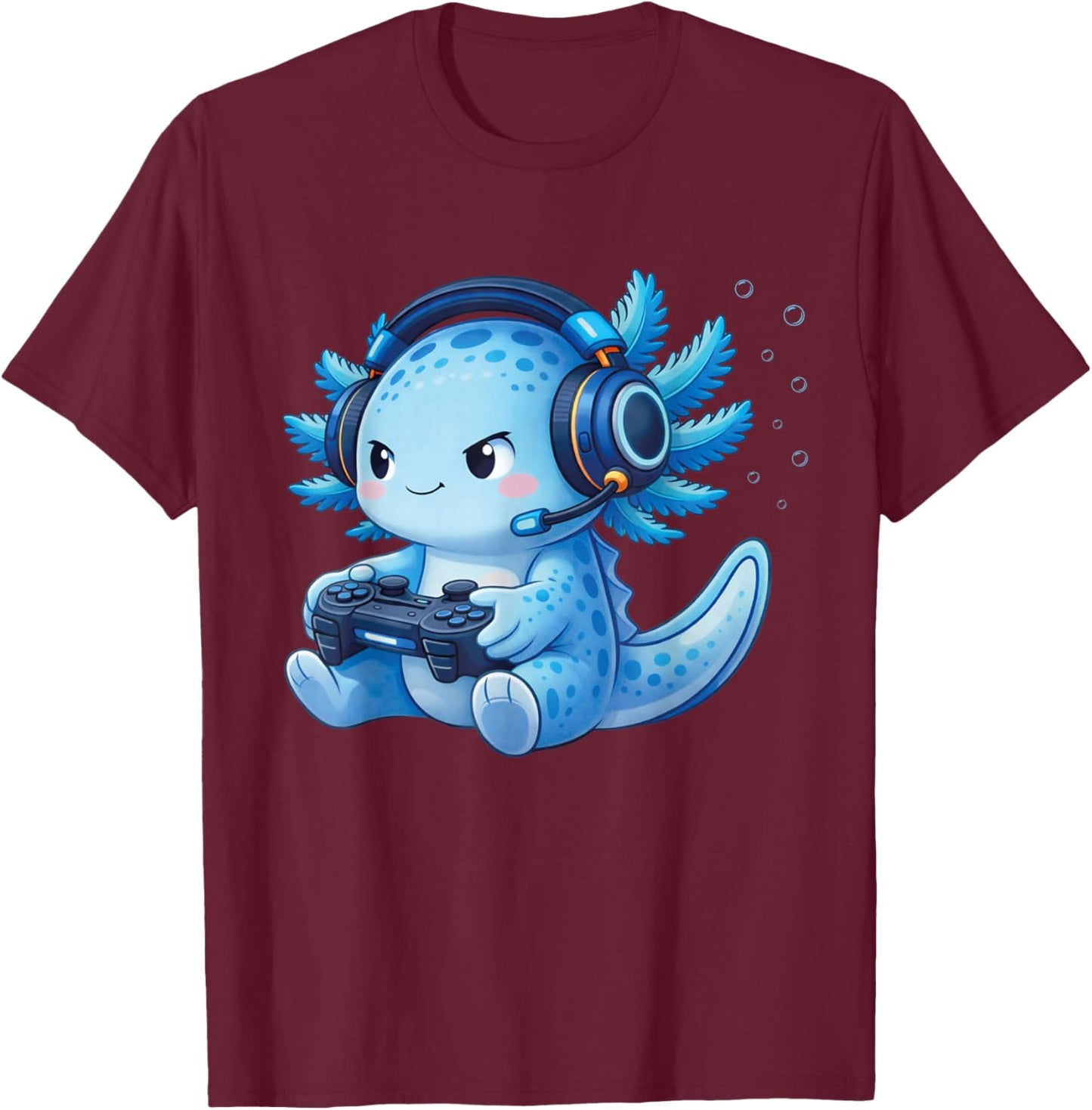 Cute Axolotl Video Games Anime Funny Gaming Gamer Boys Kids T-Shirt - T-Shirt | Maroon