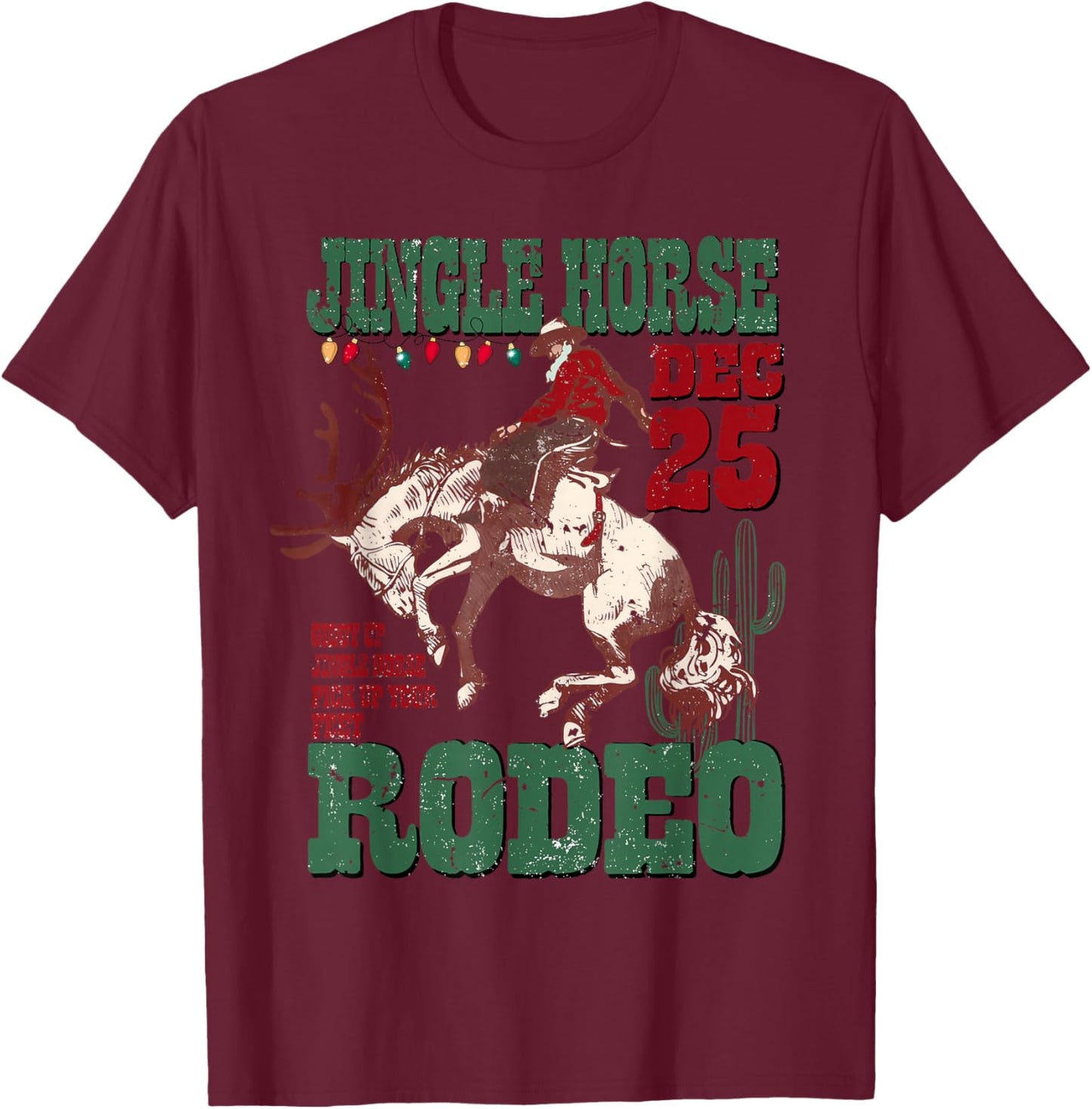 Retro Funny Santa Cowboy Jingle Horse Rodeo Merry Christmas T-Shirt - T-Shirt | Maroon