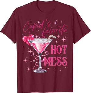 Pink Cupid's Favorite Hot Valentines Mess Martini Margarita T-Shirt - T-Shirt | Maroon