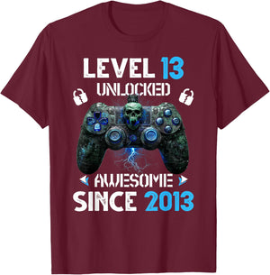 Level 13 Unlocked Awesome 2013 Video Game 13th Birthday Boy T-Shirt - T-Shirt | Maroon
