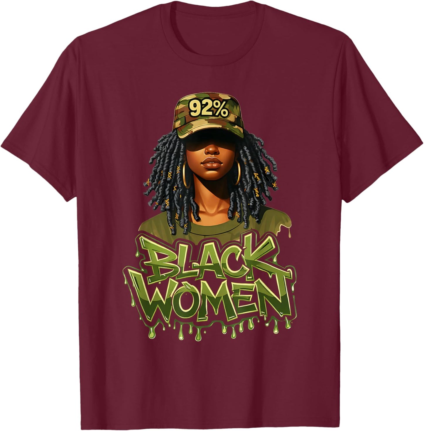 92% Black Women 92 Percent Melanin Queen Afro Pride T-Shirt - T-Shirt | Maroon