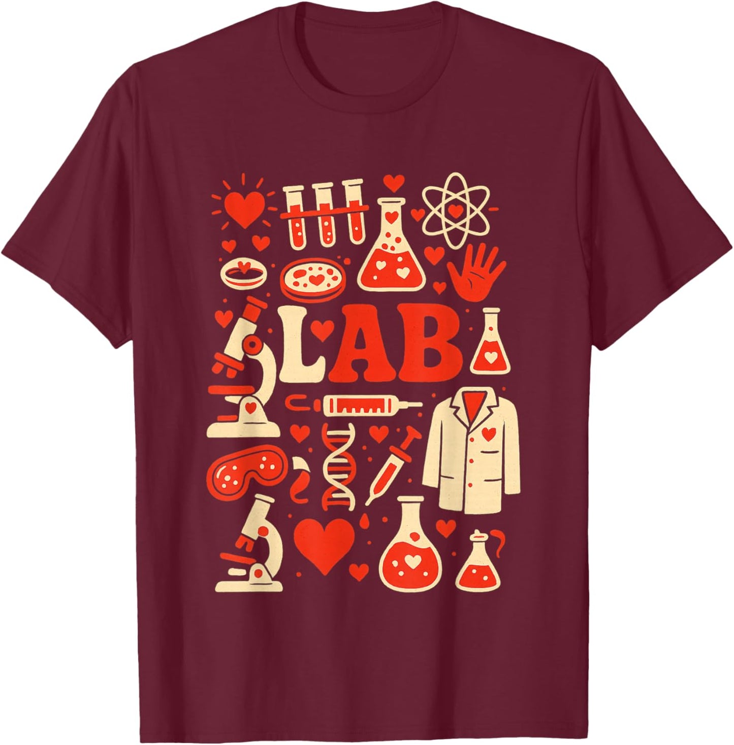 Retro Groovy Valentines Lab Tech Medical Laboratory Science T-Shirt - T-Shirt | Maroon