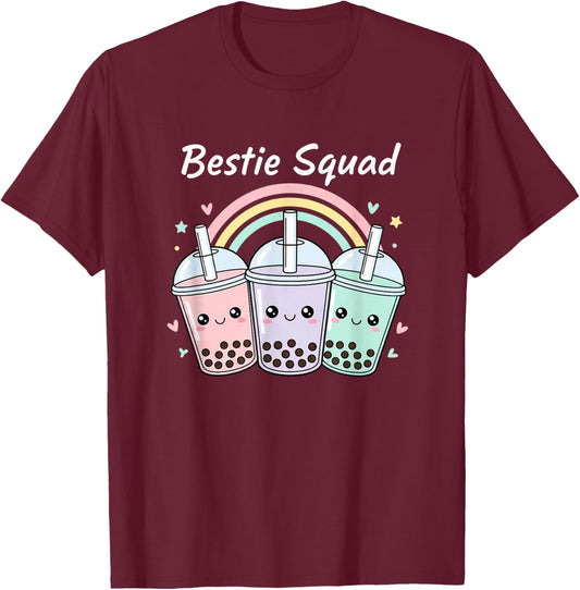 Bestie Squad Bubble Tea Boba Friends Cute Girls Kawaii T-Shirt - T-Shirt | Maroon
