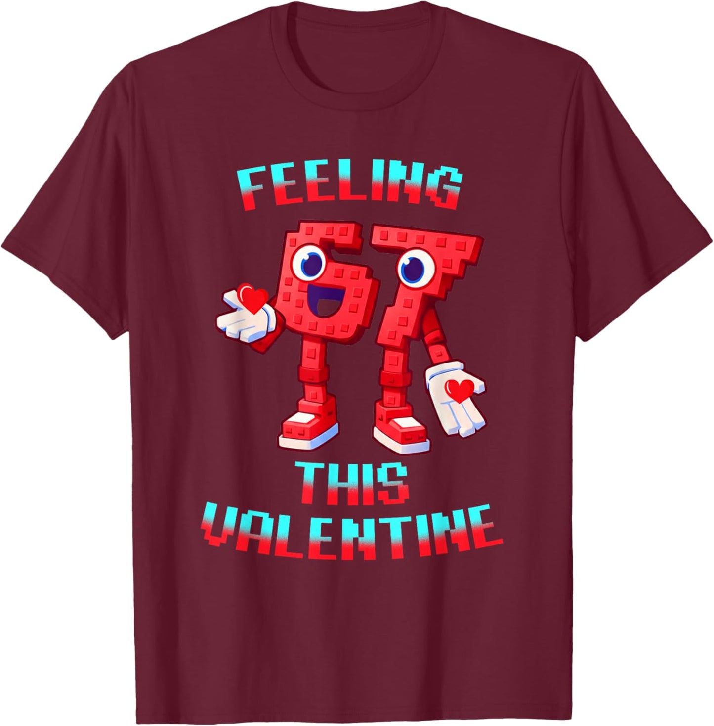 Funny 67 Italian Brainrot Heart Valentines Day Kids Teens T-Shirt - T-Shirt | Maroon
