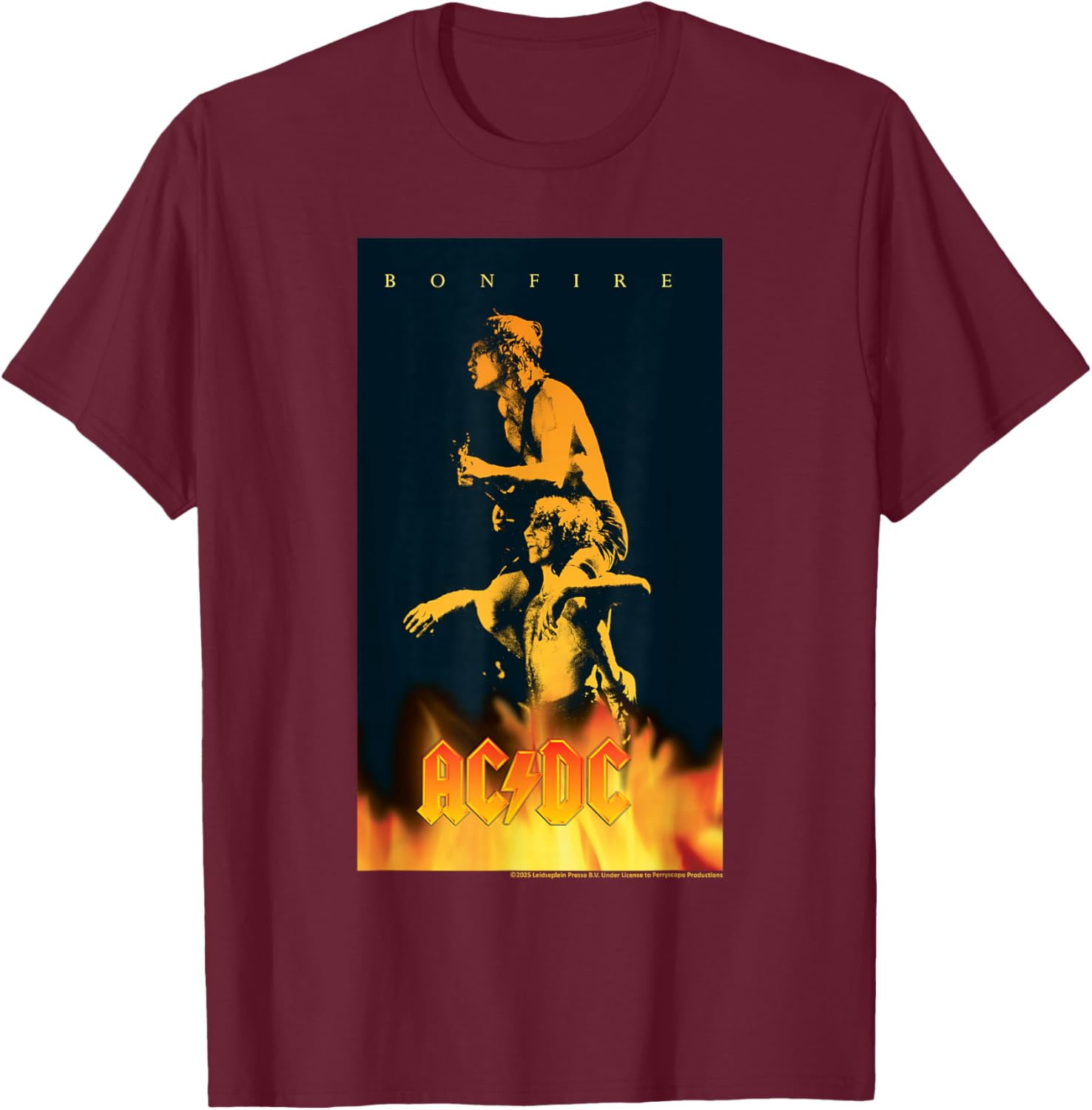 AC/DC Music Band Bonfire Graphic Poster Art T-Shirt - T-Shirt | Maroon