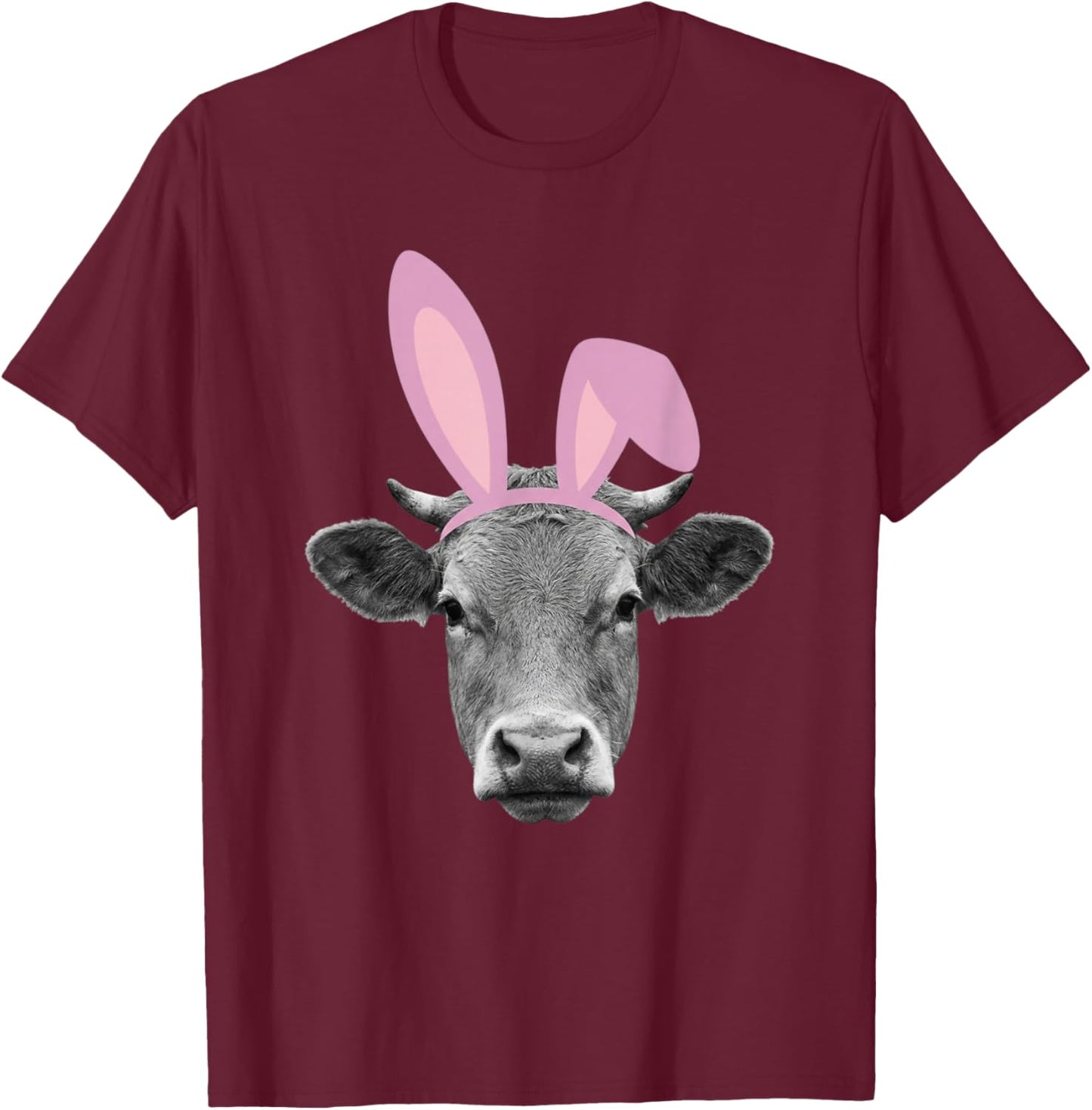 Woman Man Funny Easter Vintage Cow Bunny Design Ears T-Shirt - T-Shirt | Maroon