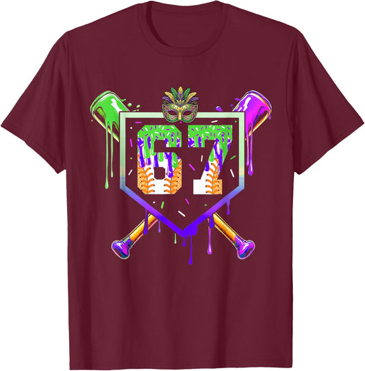 Mardi Gras Baseball Carnival Party Ice Cream Drip Boys T-Shirt - T-Shirt | Maroon