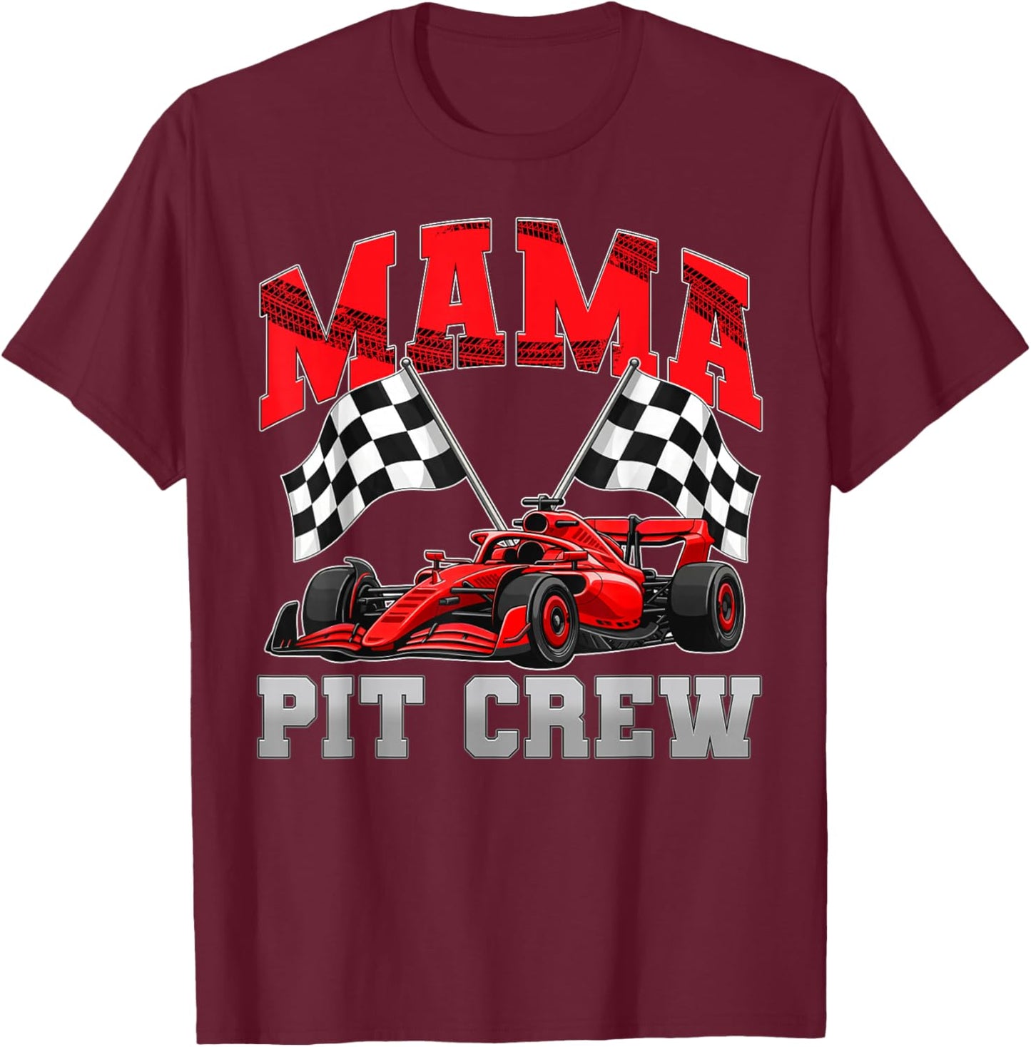Mama Pit Crew Racing Family Race Car Birthday Boy Party T-Shirt - T-Shirt | Maroon