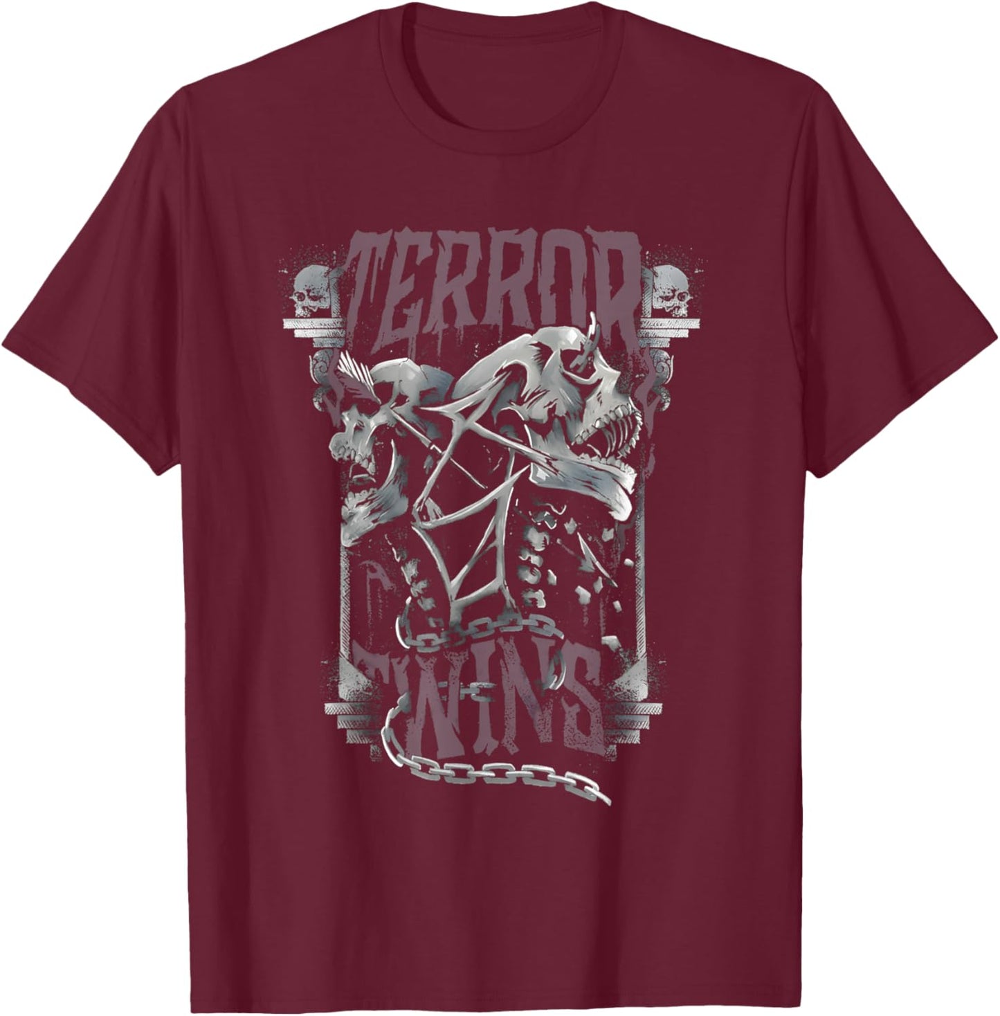 Terror Twins Skull Style Front Print T-Shirt - T-Shirt | Maroon